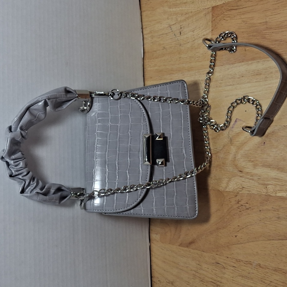 Elegant Gray Croc-Embossed Handbag
